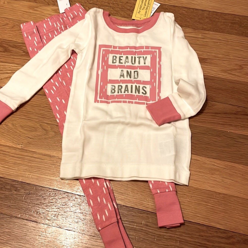 Old Navy Toddler girl Pajamas 2T Beauty and Brains NWT pink white silver long